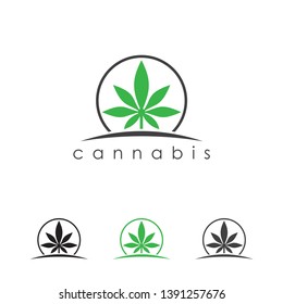 A green cannabis leaf is centered in a circular logo on white.