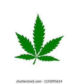 Green cannabis leaf isolated on white background, vector