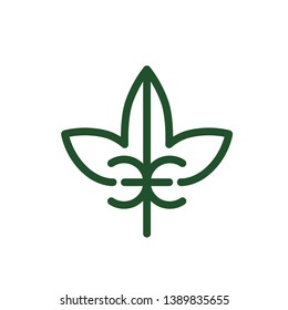 green cannabis leaf logo design with letter E in center
