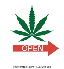 Green cannabis leaf points the way to legal marijuana. Medical marijuana. Isolated vector.