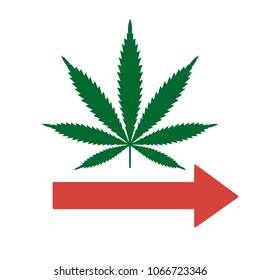 Green cannabis leaf points the way to legal marijuana. Medical marijuana. Isolated vector.
