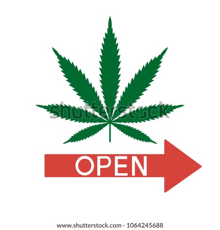Green cannabis leaf points the way to legal marijuana. Medical marijuana. Isolated vector.