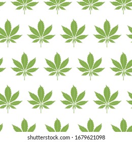 Grüner Cannabisblatt, nahtloser Hintergrund. Marijuana auf weißem Hintergrund.