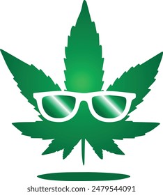 Hoja de cannabis verde con Ilustración vectorial de gafas de sol, hoja de cáñamo con gafas de sol