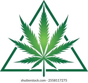 Green cannabis leaf in a triangle vector illustration, triangle cannabis logo