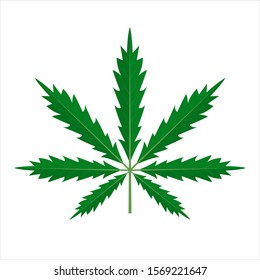 Green cannabis leaf vector isolated. Marijuana plant, illegal drug. Narcotic addiction.