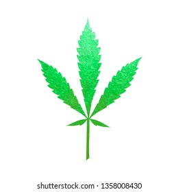 Green cannabis leaf vector - metallic emerald paint foil silhuette of marijuana ruderalis leaf on white background, green shiny weed sign