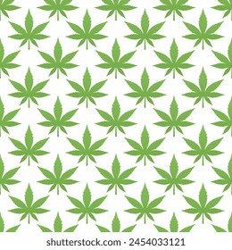 Green Cannabis Leaves Seamless Pattern on White Background vector illustration