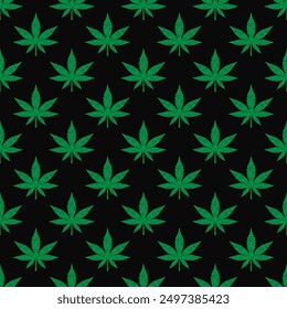 El cannabis verde deja el patrón inconsútil en la Ilustración vectorial gris oscura del fondo