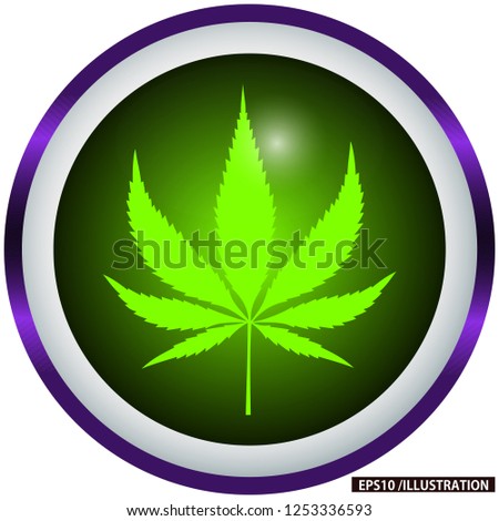 Green Cannabis (marijuana leaf) in the black circle background with white and purple circle, icon vector illustration. EPS10/ILLUSTRATION