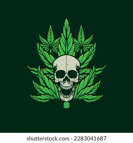 Green Cannabis Skull Weeds Plant illustrations