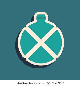 Green Canteen water bottle icon isolated on blue background. Tourist flask icon. Jar of water use in the campaign. Long shadow style. Vector Illustration