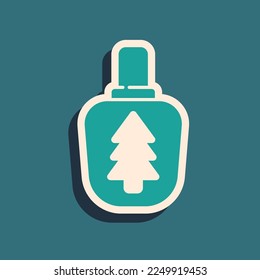 Green Canteen water bottle icon isolated on green background. Tourist flask icon. Jar of water use in the campaign. Long shadow style. Vector Illustration