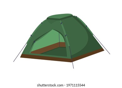 Green canvas tent. Isolated object. Tent camping in nature. Vector illustration for nature tourism, travel, adventure. Tent element concept. Flat style.