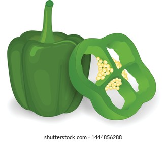 Green Capsicum With Piece Of Green Capsicum Vector Illustration