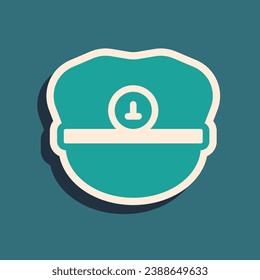 Green Captain hat icon isolated on green background. Long shadow style. Vector