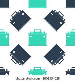 Green Car battery icon isolated seamless pattern on white background. Accumulator battery energy power and electricity accumulator battery. Vector.