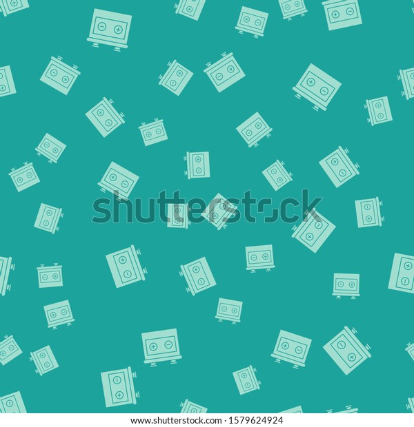 Green Car battery icon\
isolated seamless pattern on green background. Accumulator battery\
energy power and electricity accumulator battery.  Vector\
Illustration