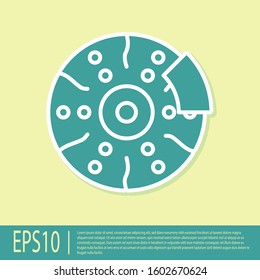 Green Car brake disk with caliper icon isolated on yellow background.  Vector Illustration