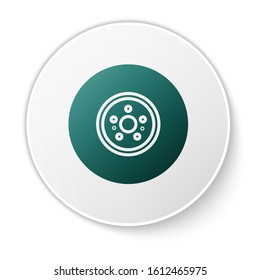 Green Car brake disk icon isolated on white background. White circle button. Vector Illustration