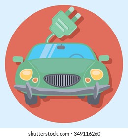 green car circle icon with shadow