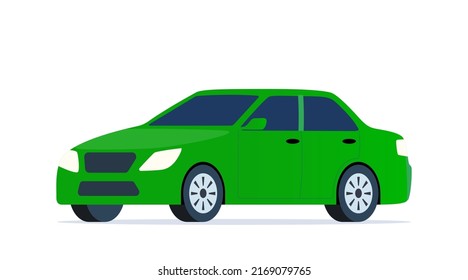 Green car. City sport sedan view from the side. Passenger vehicle. Vector illustration in flat style