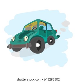 green car, crash car, retro cars