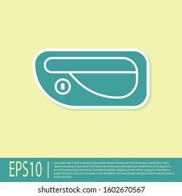 Green Car door handle icon isolated on yellow background.  Vector Illustration