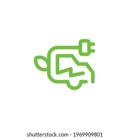 Green Car Electric Charging Station with a Leaf renewable energy in Line style Logo Design Vector