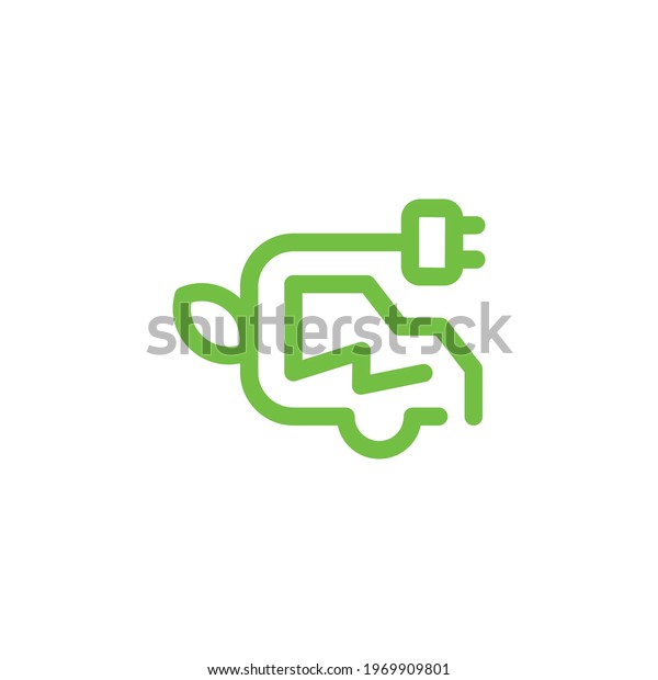 Green Car Electric Charging\
Station with a Leaf renewable energy in Line style Logo Design\
Vector