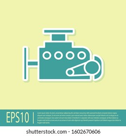 Green Car engine icon isolated on yellow background.  Vector Illustration