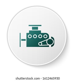 Green Car engine icon isolated on white background. White circle button. Vector Illustration