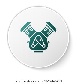 Green Car engine icon isolated on white background. White circle button. Vector Illustration