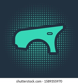 Green Car fender icon isolated on blue background. Abstract circle random dots. Vector Illustration