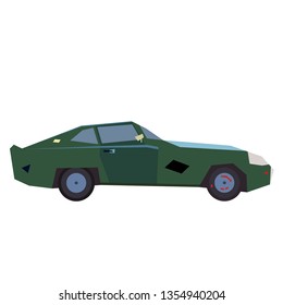 Green car flat illustration on white