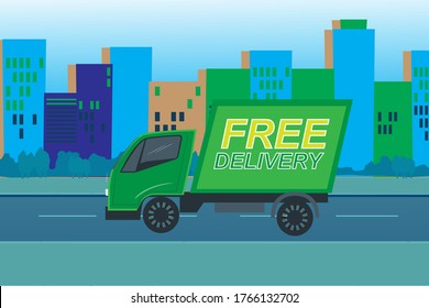 green car free delivery vector illustration