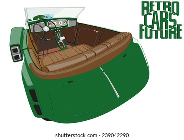 green car of the future(cabriolet), roadster, car interior