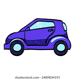 Green car halftone icon hand drawn color vector illustration