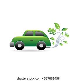 Green car icon in color. Low emission electric vehicle