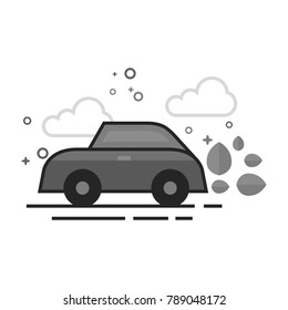 Green car icon in flat outlined grayscale style. Vector illustration.
