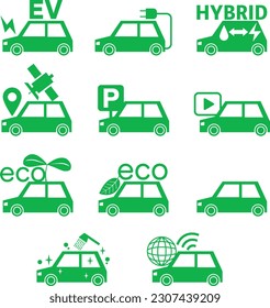 Green car icon illustration set