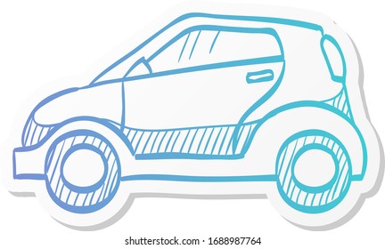 Green car icon in sticker color style. Low emission, electric vehicle