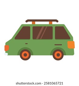 Green car icon vector flat design illustration, green car clip art, road trip in car, travel car vector