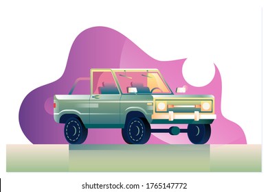 Green car Isolated on white background. Vector illustration in cartoon style