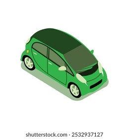 Icono isométrico 3d del coche verde. Icono del coche en estilo plano. Ilustración del automóvil en el fondo aislado blanco. Icono del coche en estilo plano. coche privado para el uso diario