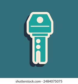 Green Car key with remote icon isolated on green background. Car key and alarm system. Long shadow style. Vector