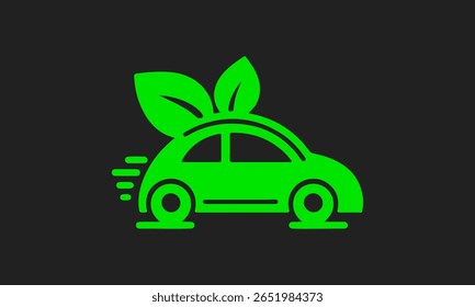 Green car with leaves on top symbolizing eco friendly transportation and sustainability