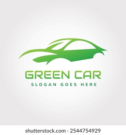 Concepto de logotipo de coche verde. Vehículos eléctricos, sostenibilidad y transporte ecológico