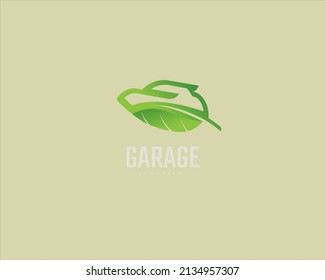 plantilla de diseño de logotipo de coche verde, logotipo con una combinación de formas de coche abstractas y elementos hoja