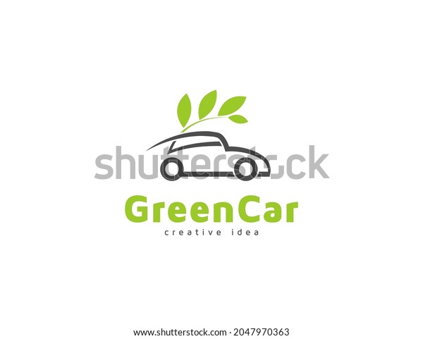 Green car logo with
leaves illustration